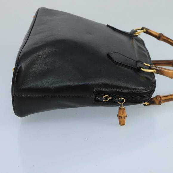 GUCCI Bamboo Hand Bag Leather Black Gold 000 2058 0290 0 Auth kk384 - Picture 4 of 16